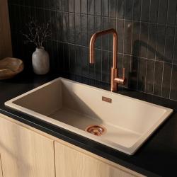 Pure.Sink Eternal Quartz Coffee Cream Sink, 70x40 cm, Under-mount and Over-mount with Copper Plug