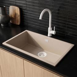 Pure.Sink Eternal Quartz Coffee cream Spoelbak 70x40 cm Onderbouw en Opbouw met Witte plug