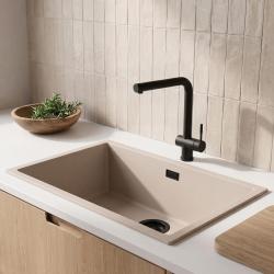 Pure.Sink Eternal Quartz Coffee cream Spoelbak 70x40 cm Onderbouw en Opbouw met Zwarte plug