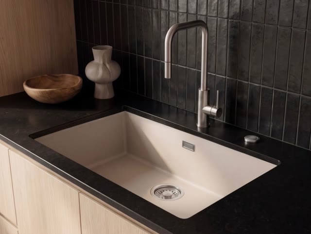 Pure.Sink Eternal Quartz Coffee cream Spoelbak 70x40 cm Onderbouw en Opbouw met Automatische  RVS plug