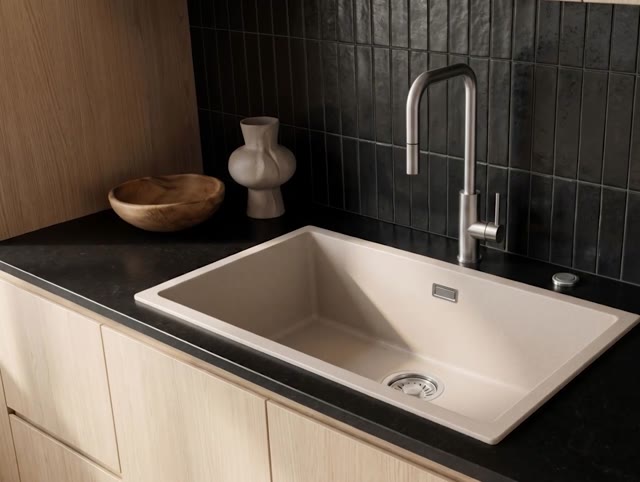 Pure.Sink Eternal Quartz Coffee cream Spoelbak 70x40 cm Onderbouw en Opbouw met Automatische  RVS plug