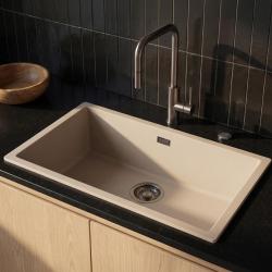 Pure.Sink Eternal Quartz Coffee cream Spoelbak 70x40 cm Onderbouw en Opbouw met Automatische Gun metal plug