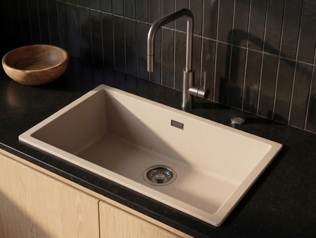 Pure.Sink Eternal Quartz Coffee cream Spoelbak 70x40 cm Onderbouw en Opbouw met Automatische Gun metal plug