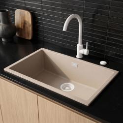 Pure.Sink Eternal Quartz Coffee cream Spoelbak 70x40 cm Onderbouw en Opbouw met Automatische Witte plug