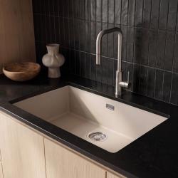 Pure.Sink Eternal Quartz Coffee cream Spoelbak 70x40 cm Vlakinbouw en Onderbouw met RVS plug