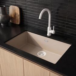 Pure.Sink Eternal Quartz Coffee cream Spoelbak 70x40 cm Vlakinbouw en Onderbouw met Witte plug