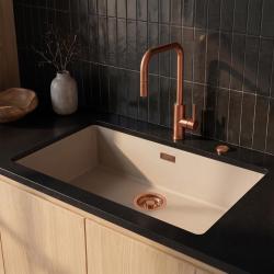 Pure.Sink Eternal Quartz Coffee cream Spoelbak 70x40 cm Vlakinbouw en Onderbouw met Automatische Koperen plug