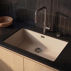 Pure.Sink Eternal Quartz Coffee cream Spoelbak 70x40 cm Vlakinbouw en Onderbouw met Automatische Gun metal plug