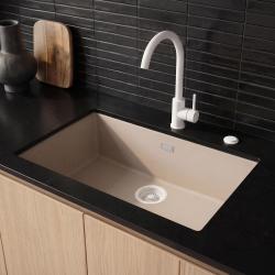 Pure.Sink Eternal Quartz Coffee cream Spoelbak 70x40 cm Vlakinbouw en Onderbouw met Automatische Witte plug