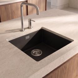 Pure.Sink Eternal Quartz Zwarte Spoelbak 40x40 cm Onderbouw en Opbouw met RVS plug