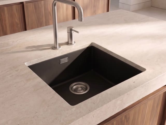 Pure.Sink Eternal Quartz Zwarte Spoelbak 40x40 cm Onderbouw en Opbouw met RVS plug