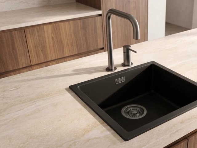 Pure.Sink Eternal Quartz Zwarte Spoelbak 40x40 cm Onderbouw en Opbouw met Gun metal plug