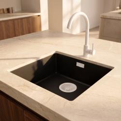 Pure.Sink Eternal Quartz Zwarte Spoelbak 40x40 cm Onderbouw en Opbouw met Witte plug