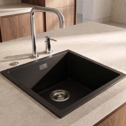 Pure.Sink Eternal Évier Quartz noir 40 x 40 cm, à encastrer ou à poser, avec bouchon automatique en acier inoxydable