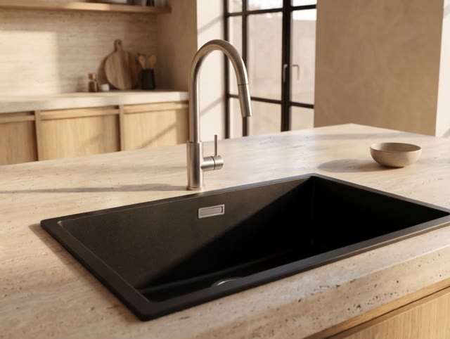 Pure.Sink Eternal Quartz Zwarte Spoelbak 70x40 cm Onderbouw en Opbouw met RVS plug