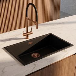 Pure.Sink Eternal Quartz Black Sink, 70x40 cm, Undermount and Overmount, with Copper Plug