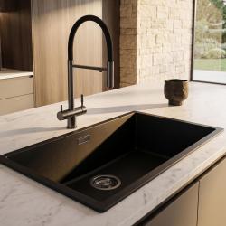 Pure.Sink Eternal Quartz Black Sink, 70x40 cm, Under-mount and Over-mount, with " " plug Gun metal 