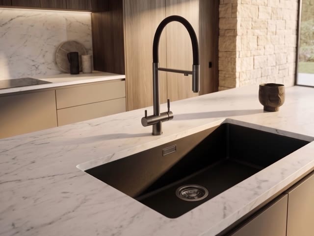 Pure.Sink Eternal Quartz Zwarte Spoelbak 70x40 cm Onderbouw en Opbouw met Gun metal plug