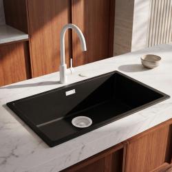 Pure.Sink Eternal Quartz Black Sink, 70x40 cm, Under-Counter and Over-Counter Models with Automatic White Stopper