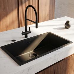 Pure.Sink Eternal Quartz Black Sink, 70x40 cm, Under-mount and Over-mount, with Automatic Black Stopper