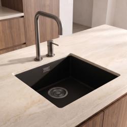 Pure.Sink Eternal Évier Quartz noir 40 x 40 cm, encastré à fleur ou sous plan, avec bouchon « » Gun metal 