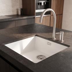 Pure.Sink Eternal Quartz Witte Spoelbak 40x40 cm Onderbouw en Opbouw met RVS plug