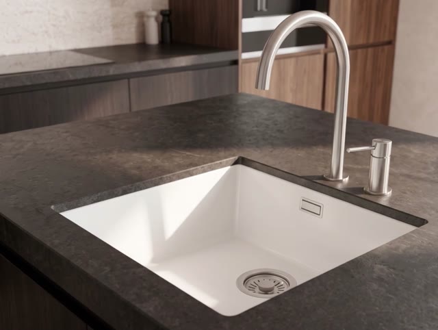 Pure.Sink Eternal Quartz Witte Spoelbak 40x40 cm Onderbouw en Opbouw met RVS plug