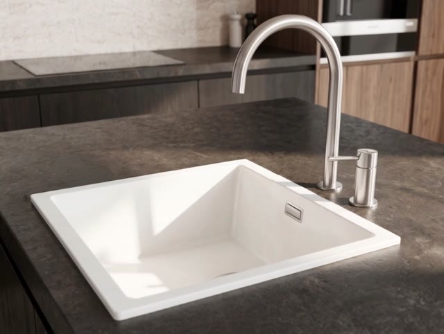 Pure.Sink Eternal Quartz Witte Spoelbak 40x40 cm Onderbouw en Opbouw met RVS plug