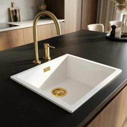 Pure.Sink Eternal Biała umywalka Quartz 40 x 40 cm, do montażu podblatowego i nadblatowego, ze złotym korkiem