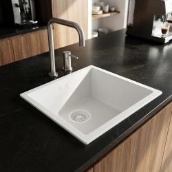 Pure.Sink Eternal Quartz Witte Spoelbak 40x40 cm Onderbouw en Opbouw met Witte plug