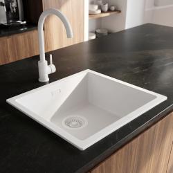 Pure.Sink Eternal Évier en quartz blanc 40 x 40 cm, à encastrer ou à poser, avec bouchon blanc