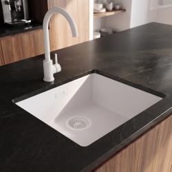 Pure.Sink Eternal Quartz Witte Spoelbak 40x40 cm Onderbouw en Opbouw met Witte plug