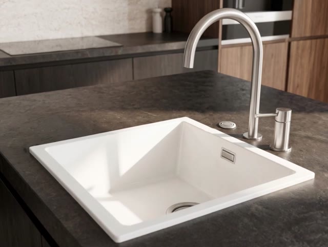 Pure.Sink Eternal Quartz Witte Spoelbak 40x40 cm Onderbouw en Opbouw met Automatische RVS plug