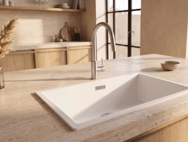 Pure.Sink Eternal Quartz Witte Spoelbak 70x40 cm Onderbouw en Opbouw met RVS plug