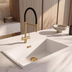 Pure.Sink Eternal Quartz Witte Spoelbak 70x40 cm Onderbouw en Opbouw met Gouden plug