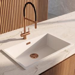 Pure.Sink Eternal Quartz Witte Spoelbak 70x40 cm Onderbouw en Opbouw met Koperen plug