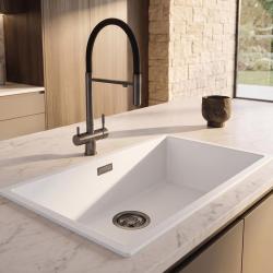 Pure.Sink Eternal Quartz Witte Spoelbak 70x40 cm Onderbouw en Opbouw met Gun metal plug