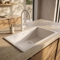 Pure.Sink Eternal Quartz Witte Spoelbak 70x40 cm Onderbouw en Opbouw met Witte plug