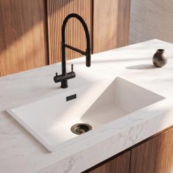 Pure.Sink Eternal Quartz Witte Spoelbak 70x40 cm Onderbouw en Opbouw met Zwarte plug