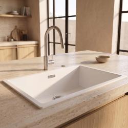 Pure.Sink Eternal Quartz Witte Spoelbak 70x40 cm Onderbouw en Opbouw met Automatische RVS plug