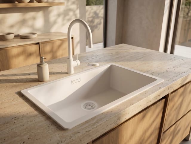 Pure.Sink Eternal Quartz Witte Spoelbak 70x40 cm Onderbouw en Opbouw met Automatische Witte plug