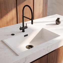 Pure.Sink Eternal Quartz Witte Spoelbak 70x40 cm Onderbouw en Opbouw met Automatische Zwarte plug