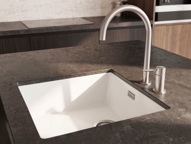 Pure.Sink Eternal Quartz Witte Spoelbak 40x40 cm Vlakinbouw en Onderbouw met RVS plug