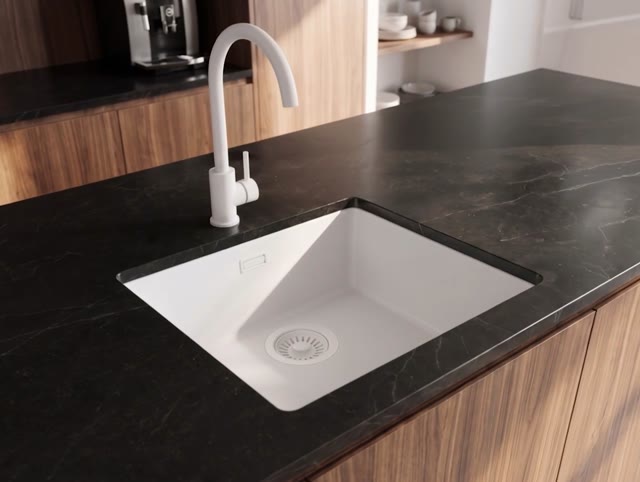 Pure.Sink Eternal Quartz Witte Spoelbak 40x40 cm Vlakinbouw en Onderbouw met Witte plug