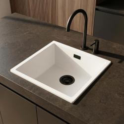 Pure.Sink Eternal Biała umywalka Quartz 40 x 40 cm do montażu wpuszczanego i podblatowego z czarną zatyczką