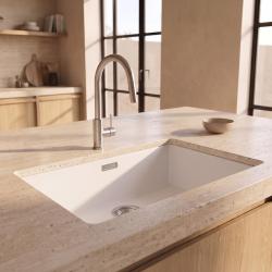 Pure.Sink Eternal Quartz Witte Spoelbak 70x40 cm Vlakinbouw en Onderbouw met RVS plug