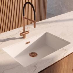 Pure.Sink Eternal Quartz Witte Spoelbak 70x40 cm Vlakinbouw en Onderbouw met Koperen plug
