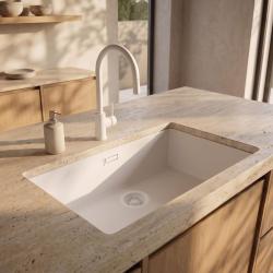 Pure.Sink Eternal Quartz Witte Spoelbak 70x40 cm Vlakinbouw en Onderbouw met Witte plug