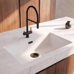 Pure.Sink Eternal Quartz Witte Spoelbak 70x40 cm Vlakinbouw en Onderbouw met Zwarte plug