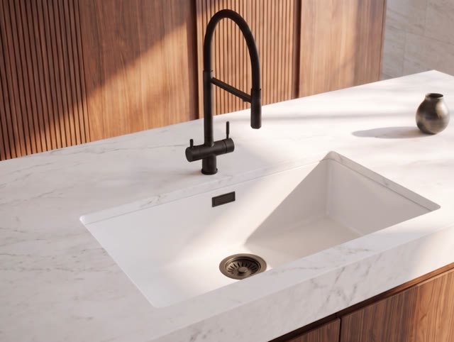 Pure.Sink Eternal Quartz Witte Spoelbak 70x40 cm Vlakinbouw en Onderbouw met Zwarte plug